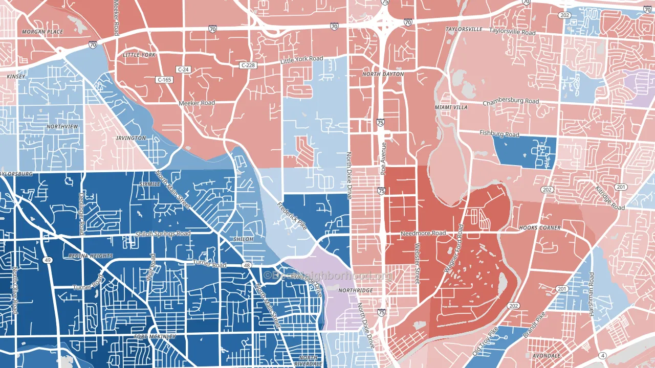 45414, OH block-group political-lean map