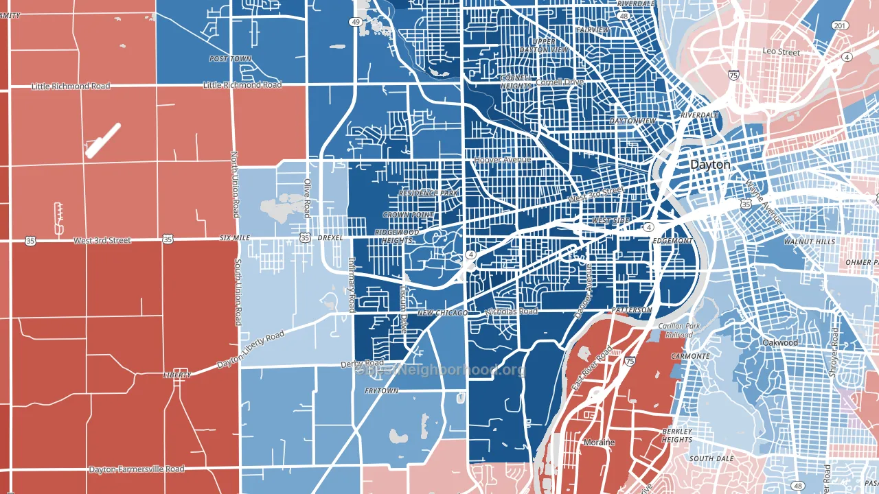 45417, OH block-group political-lean map
