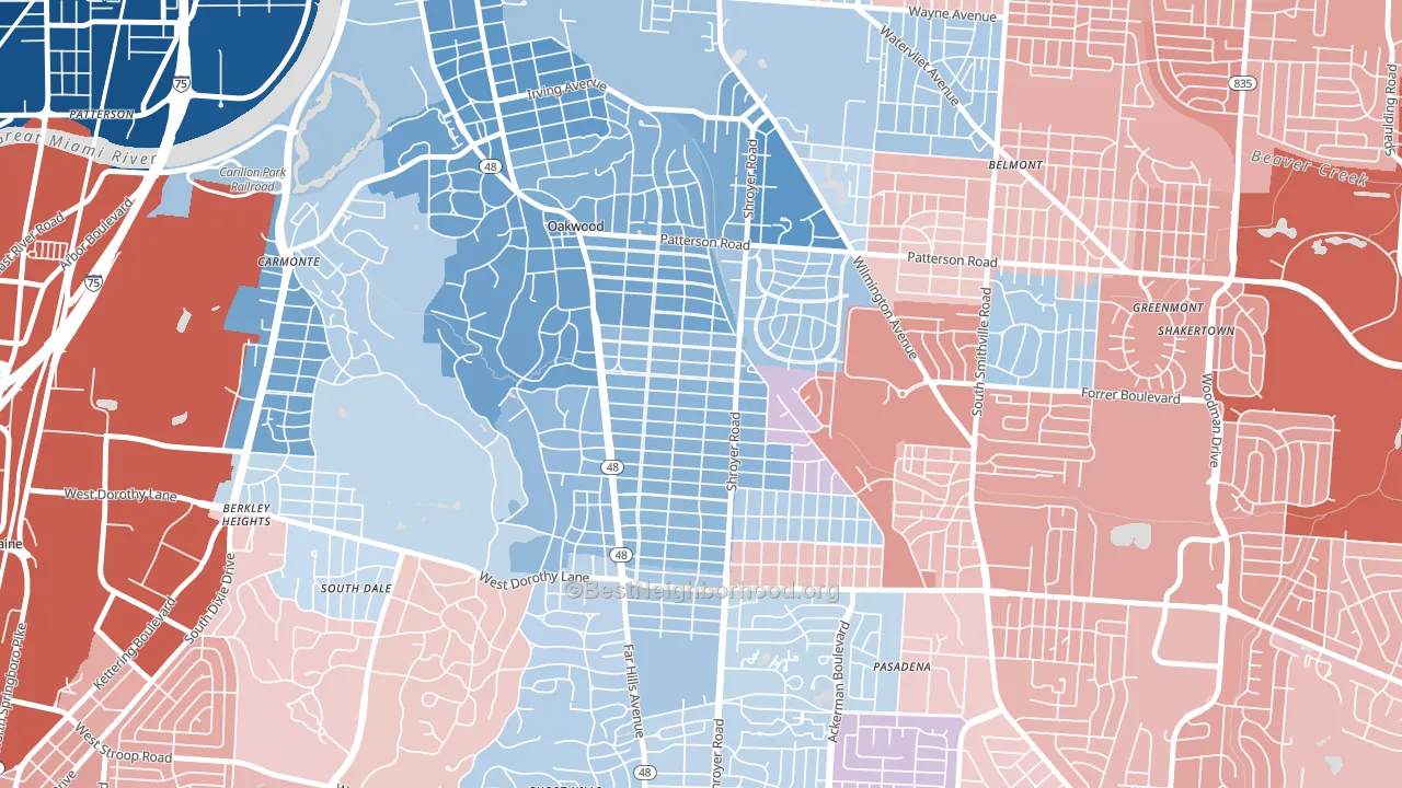 45419, OH block-group political-lean map
