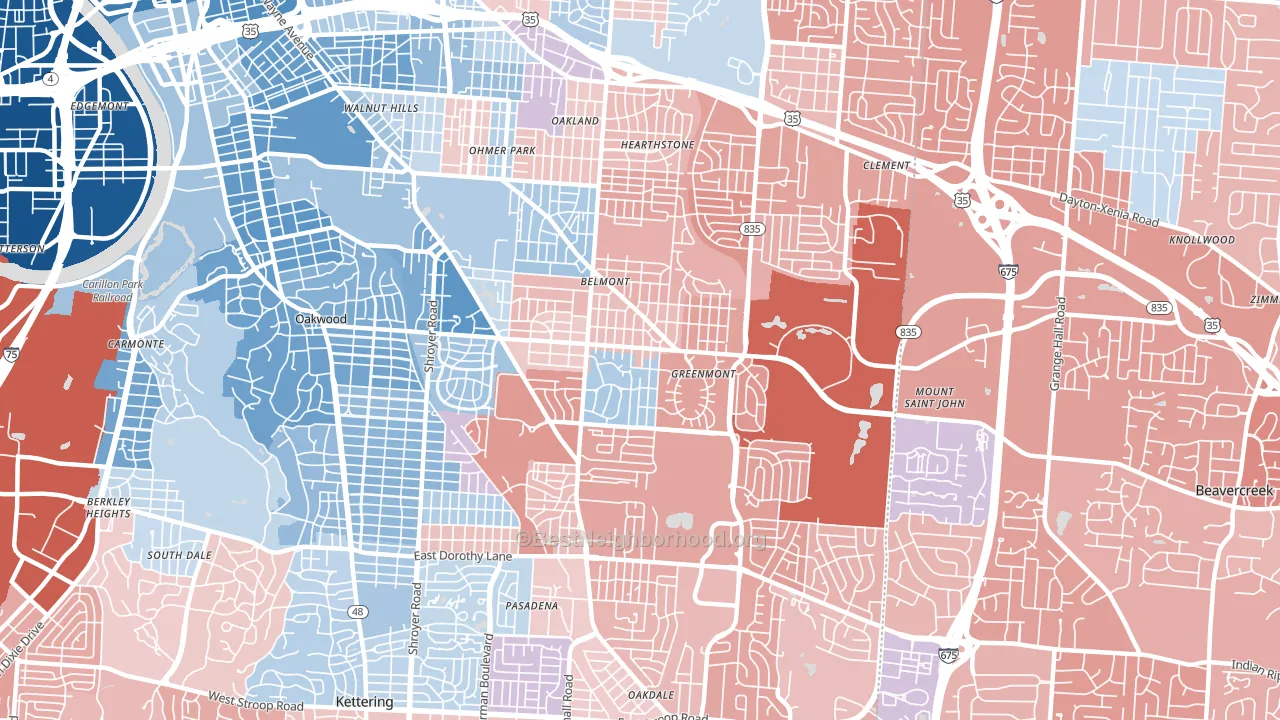 45420, OH block-group political-lean map