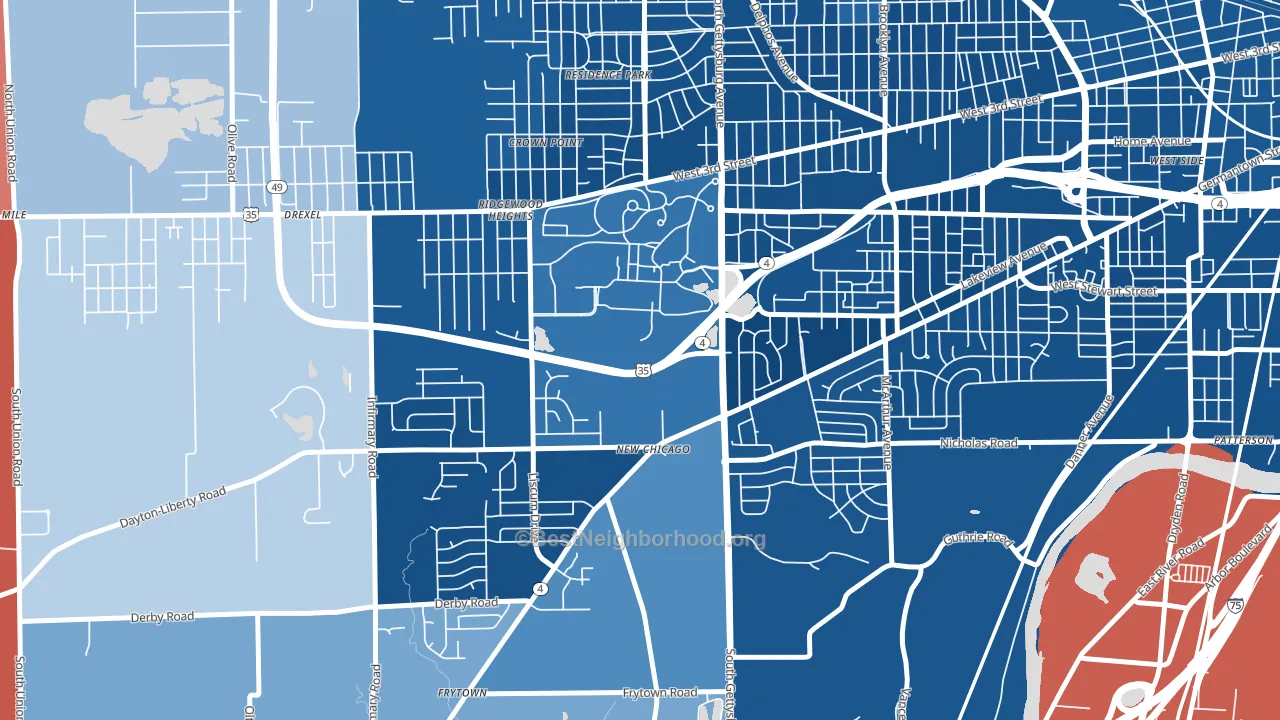 45428, OH block-group political-lean map