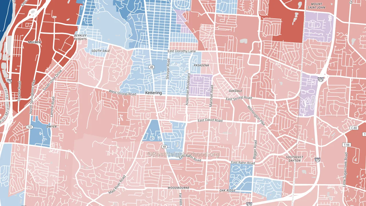 45429, OH block-group political-lean map