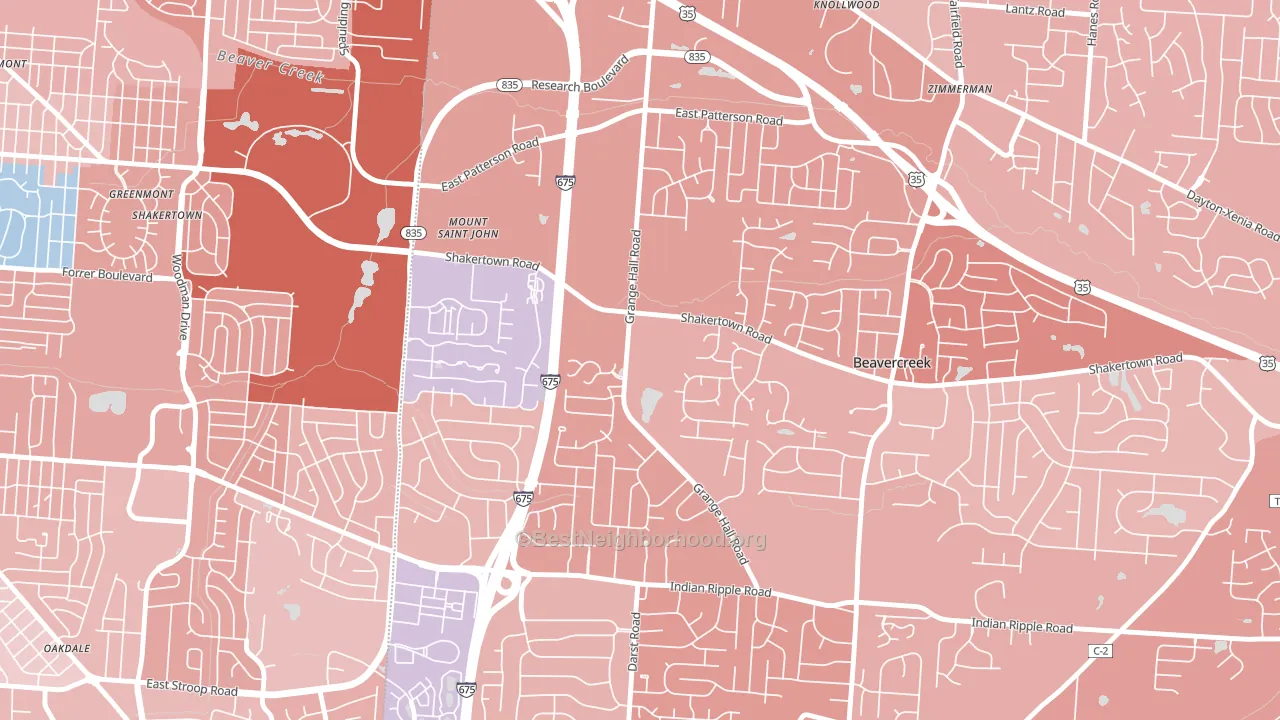 45430, OH block-group political-lean map