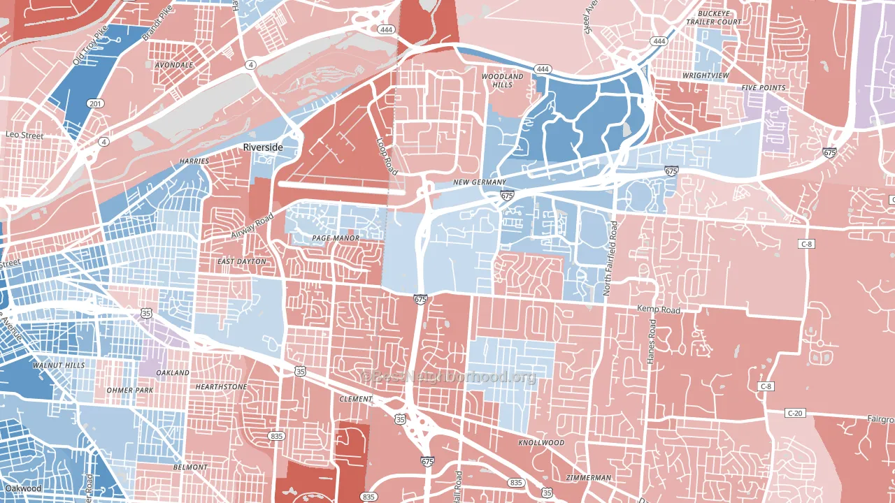 45431, OH block-group political-lean map