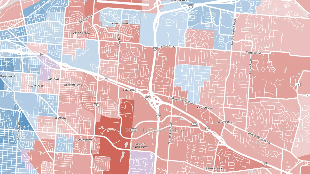 45432, OH block-group political-lean map