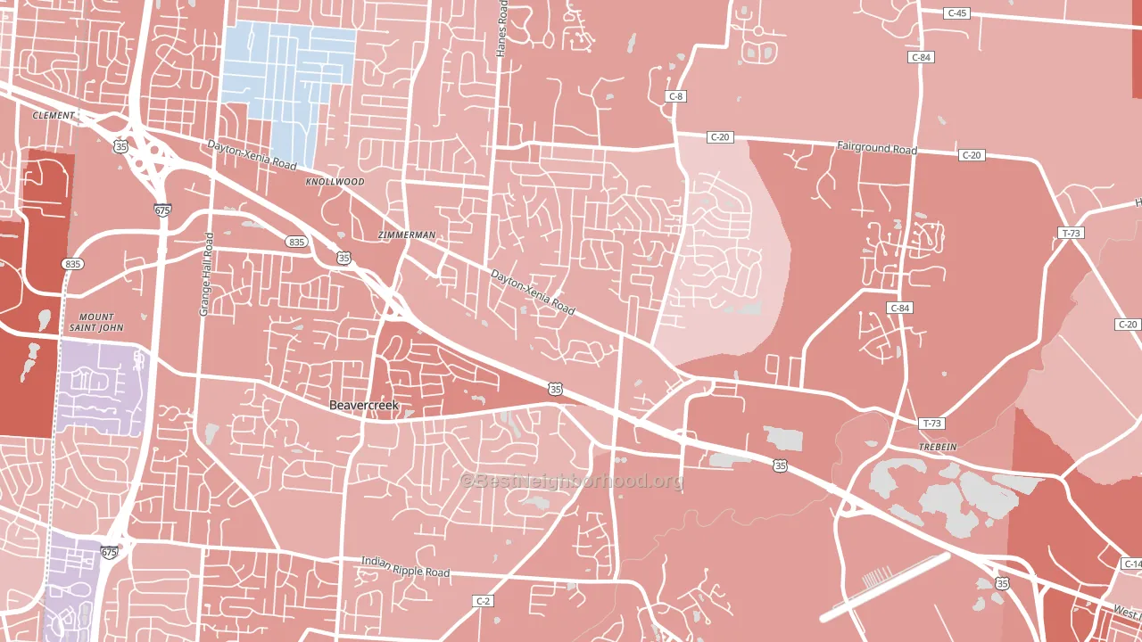45434, OH block-group political-lean map