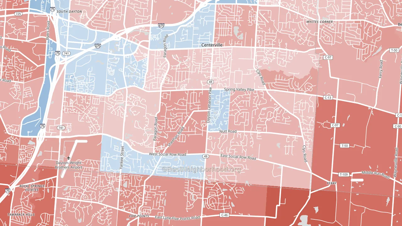 45458, OH block-group political-lean map
