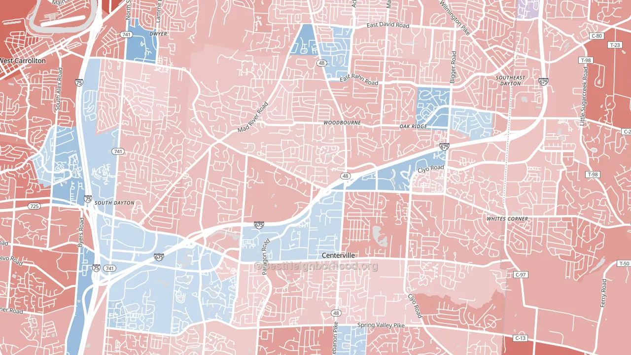 45459, OH block-group political-lean map