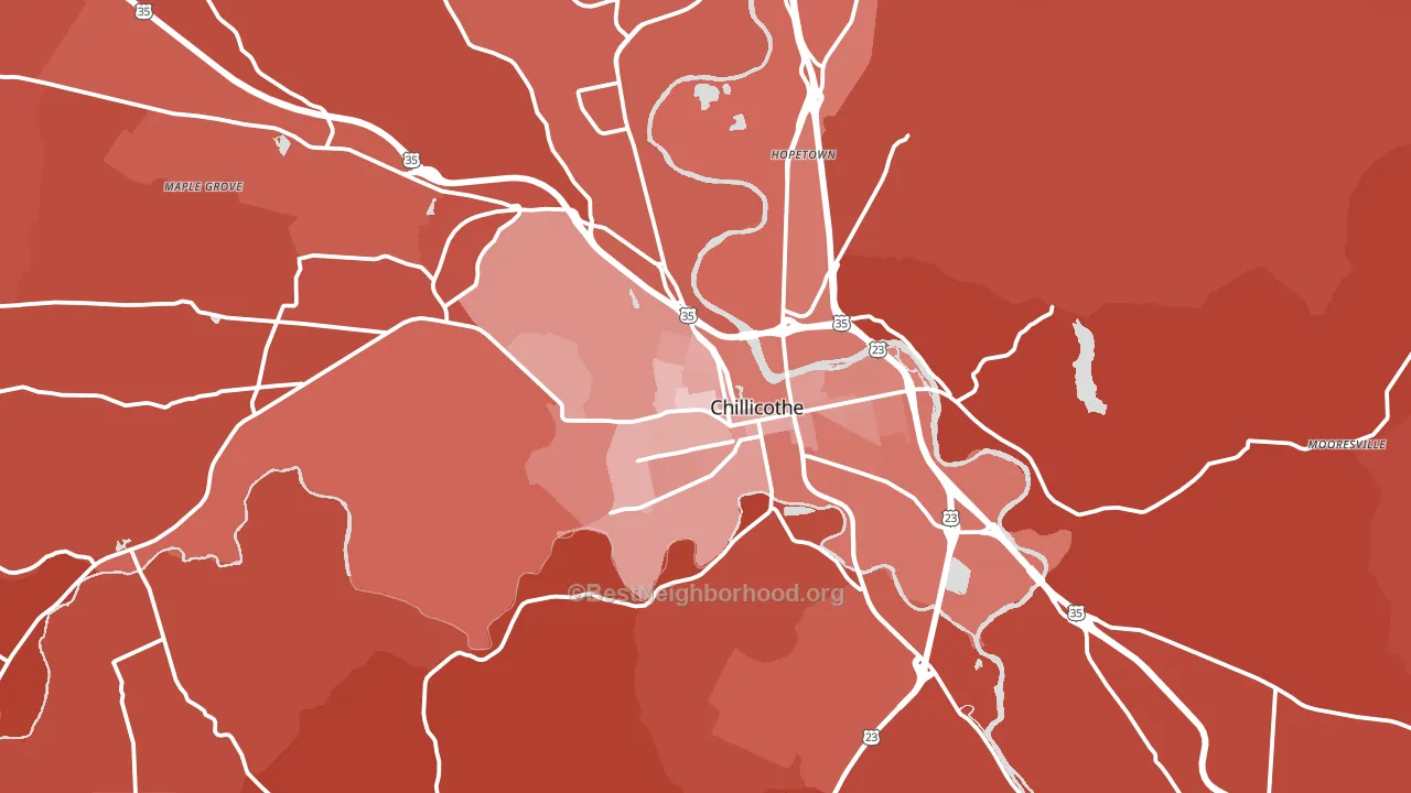 45601, OH block-group political-lean map