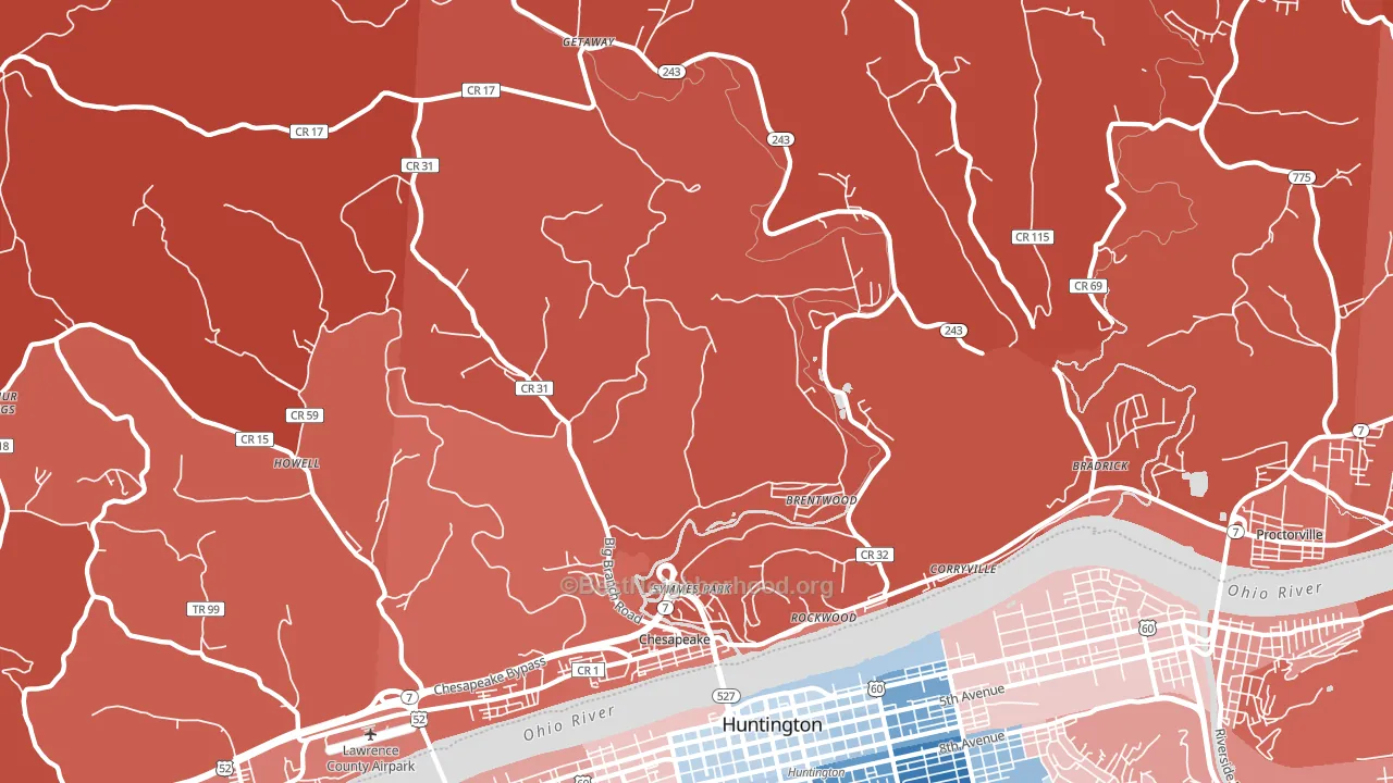 45619, OH block-group political-lean map