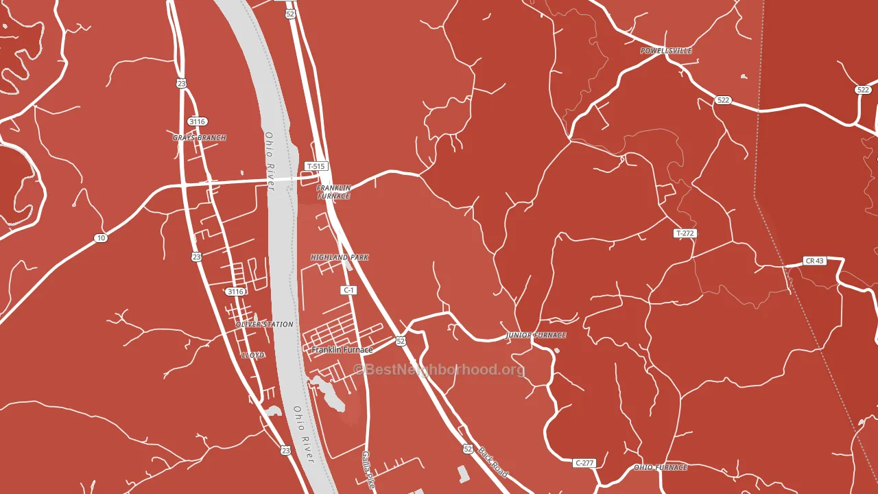 45629, OH block-group political-lean map
