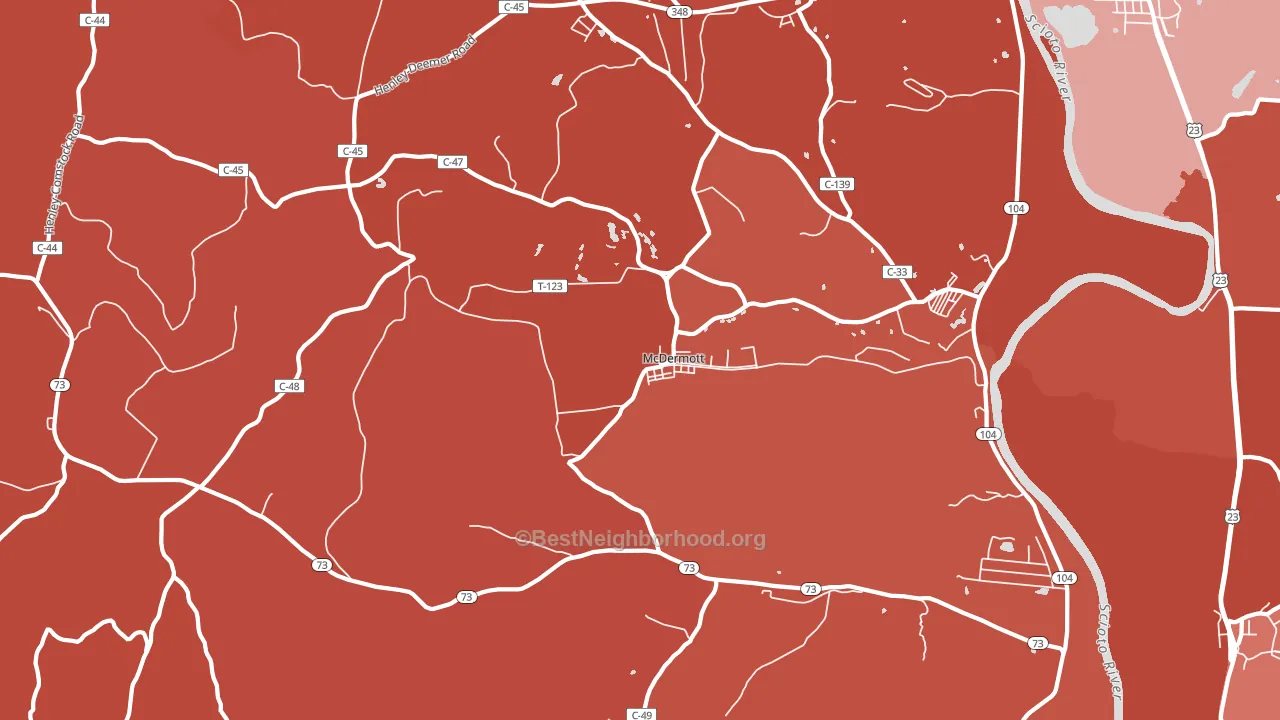 45652, OH block-group political-lean map