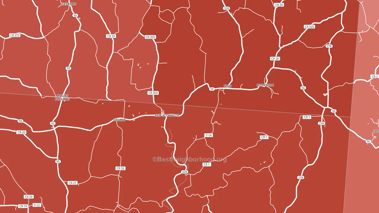 45654, OH block-group political-lean map