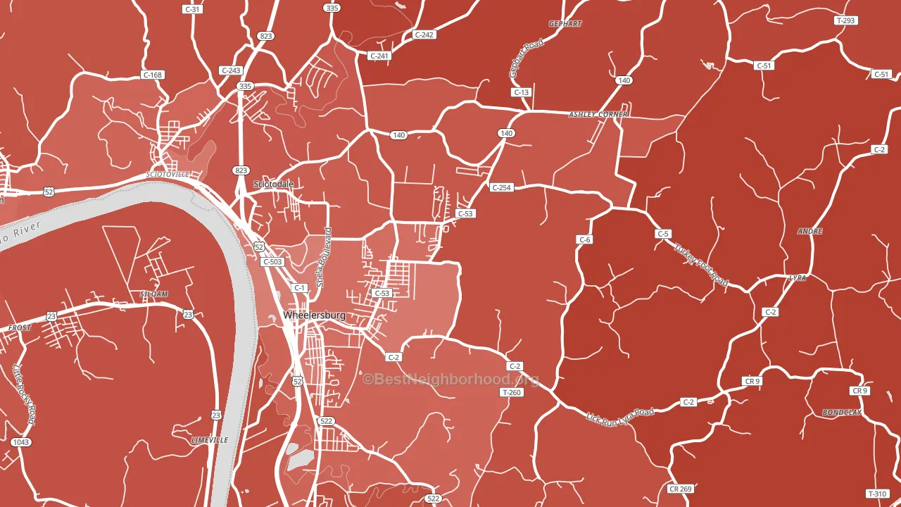 45694, OH block-group political-lean map