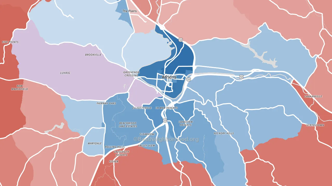 45701, OH block-group political-lean map