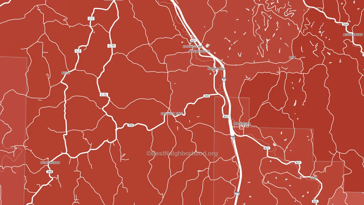 45727, OH block-group political-lean map