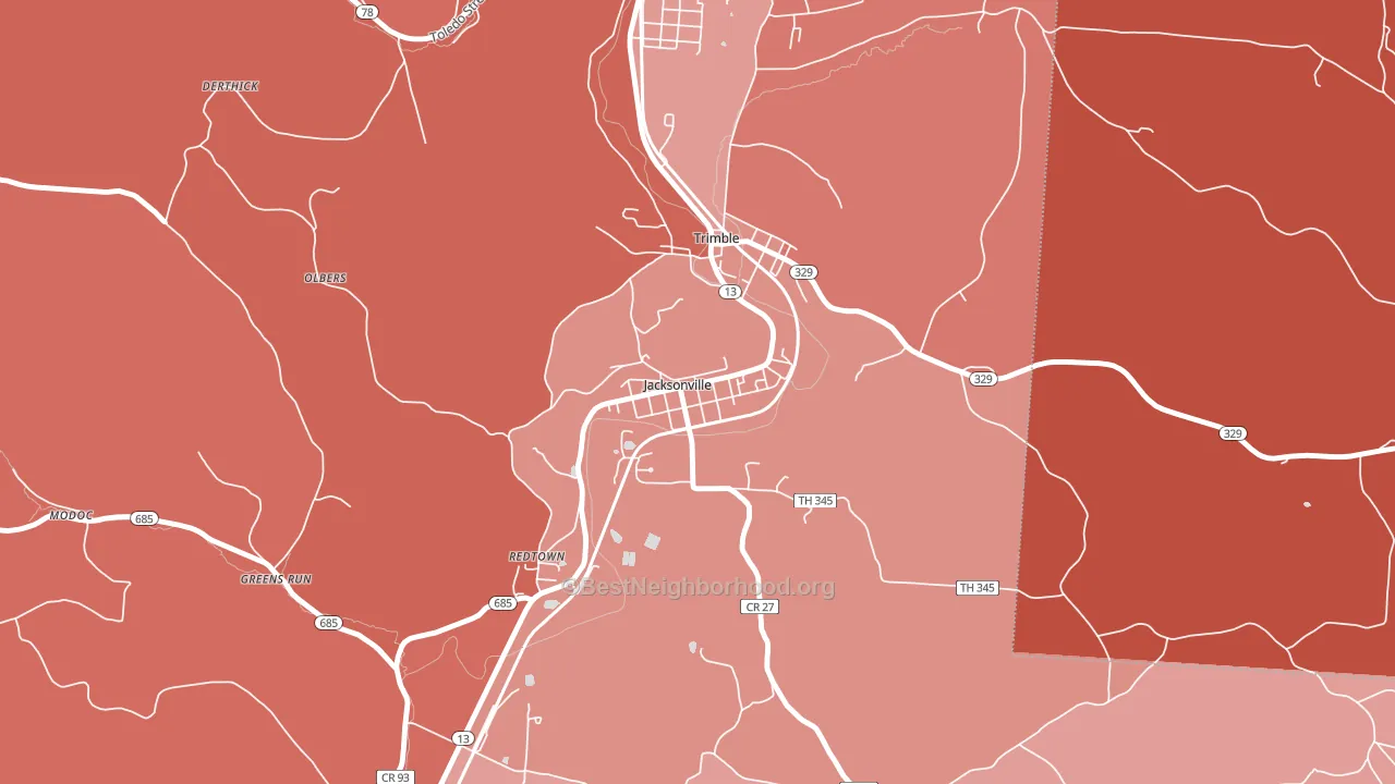 45740, OH block-group political-lean map