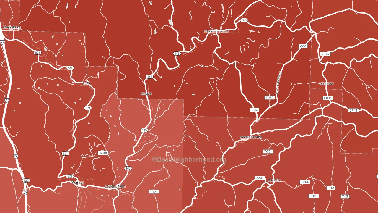 45745, OH block-group political-lean map