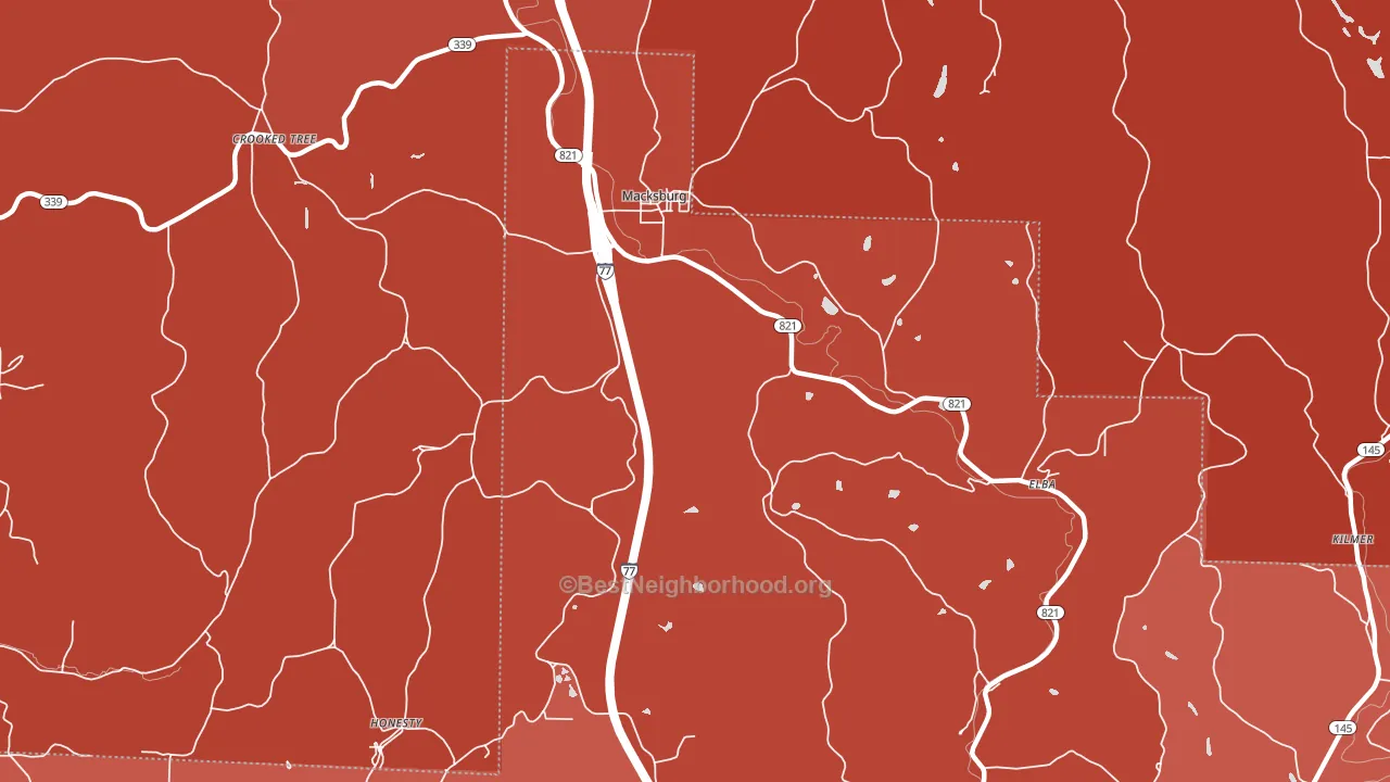 45746, OH block-group political-lean map