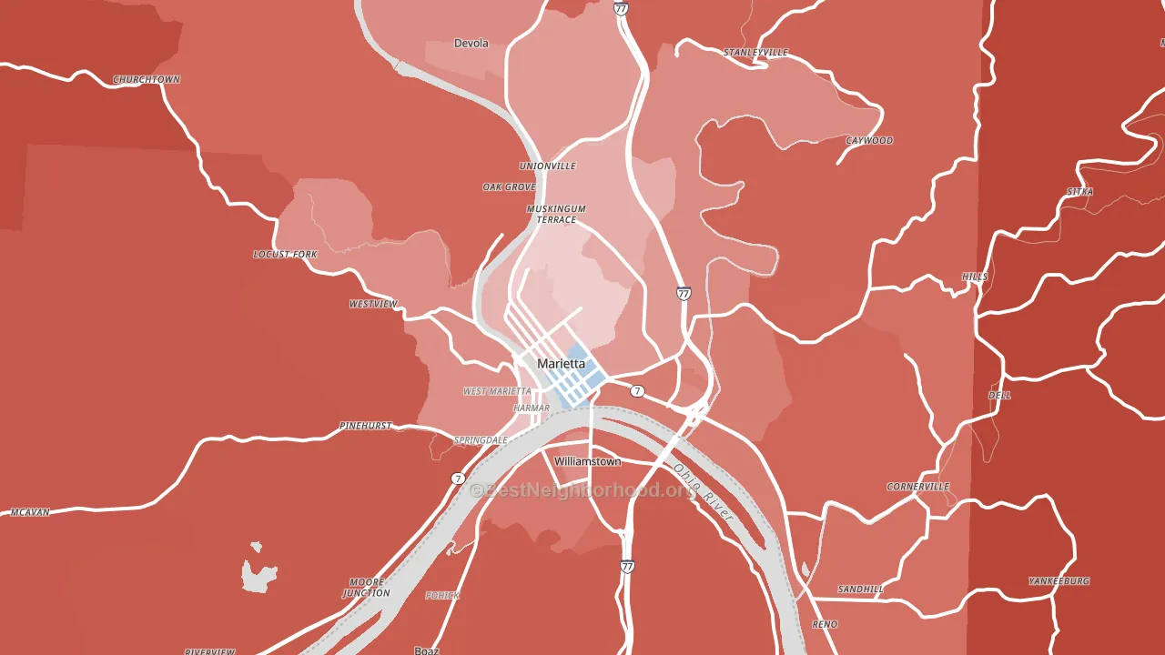 45750, OH block-group political-lean map