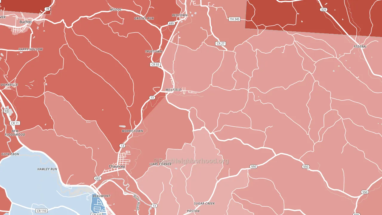 45761, OH block-group political-lean map