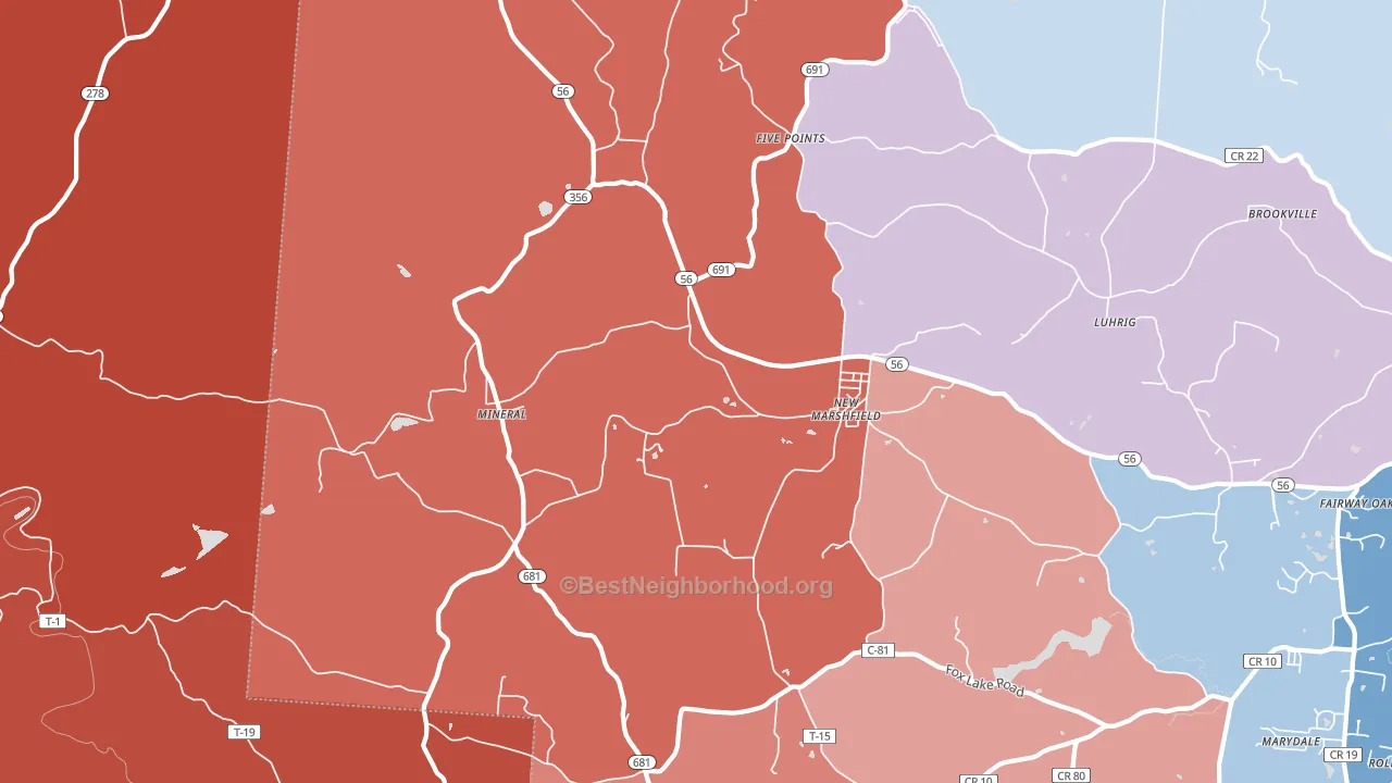 45766, OH block-group political-lean map