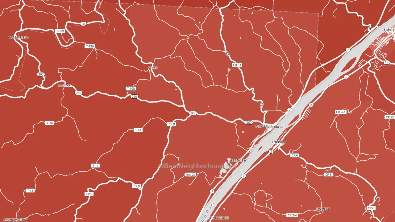 45767, OH block-group political-lean map