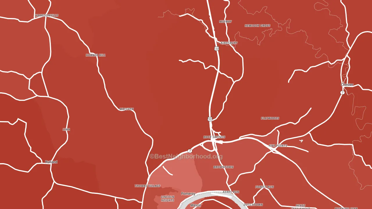 45769, OH block-group political-lean map