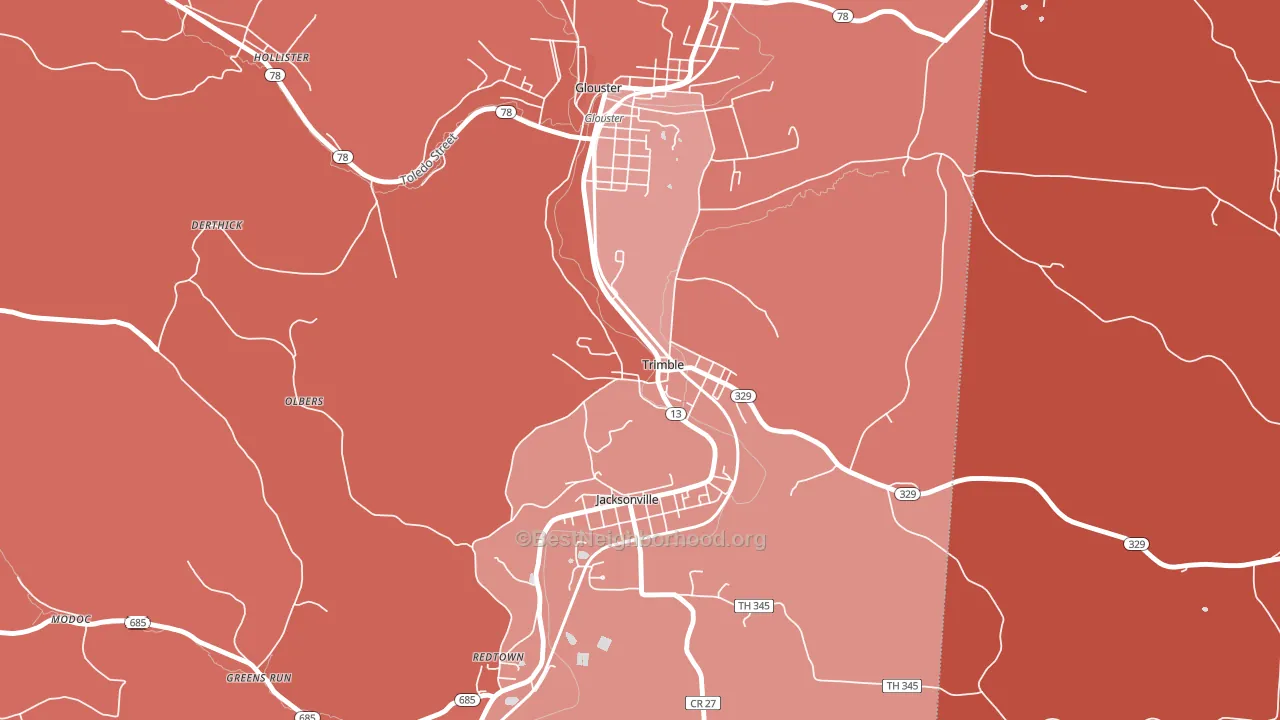 45782, OH block-group political-lean map