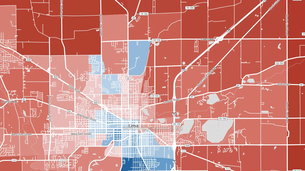 45801, OH block-group political-lean map