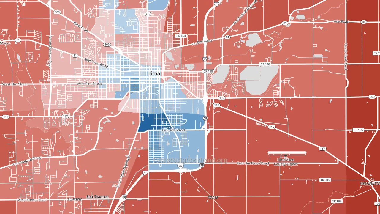 45804, OH block-group political-lean map