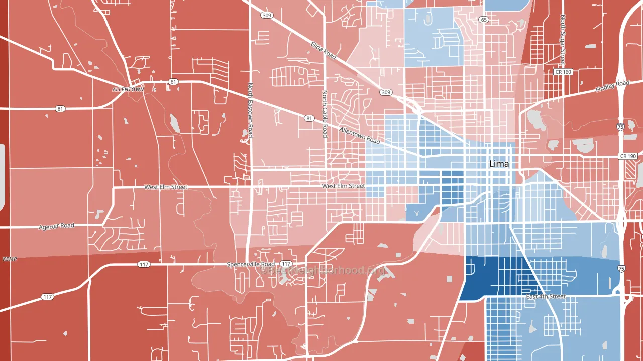 45805, OH block-group political-lean map