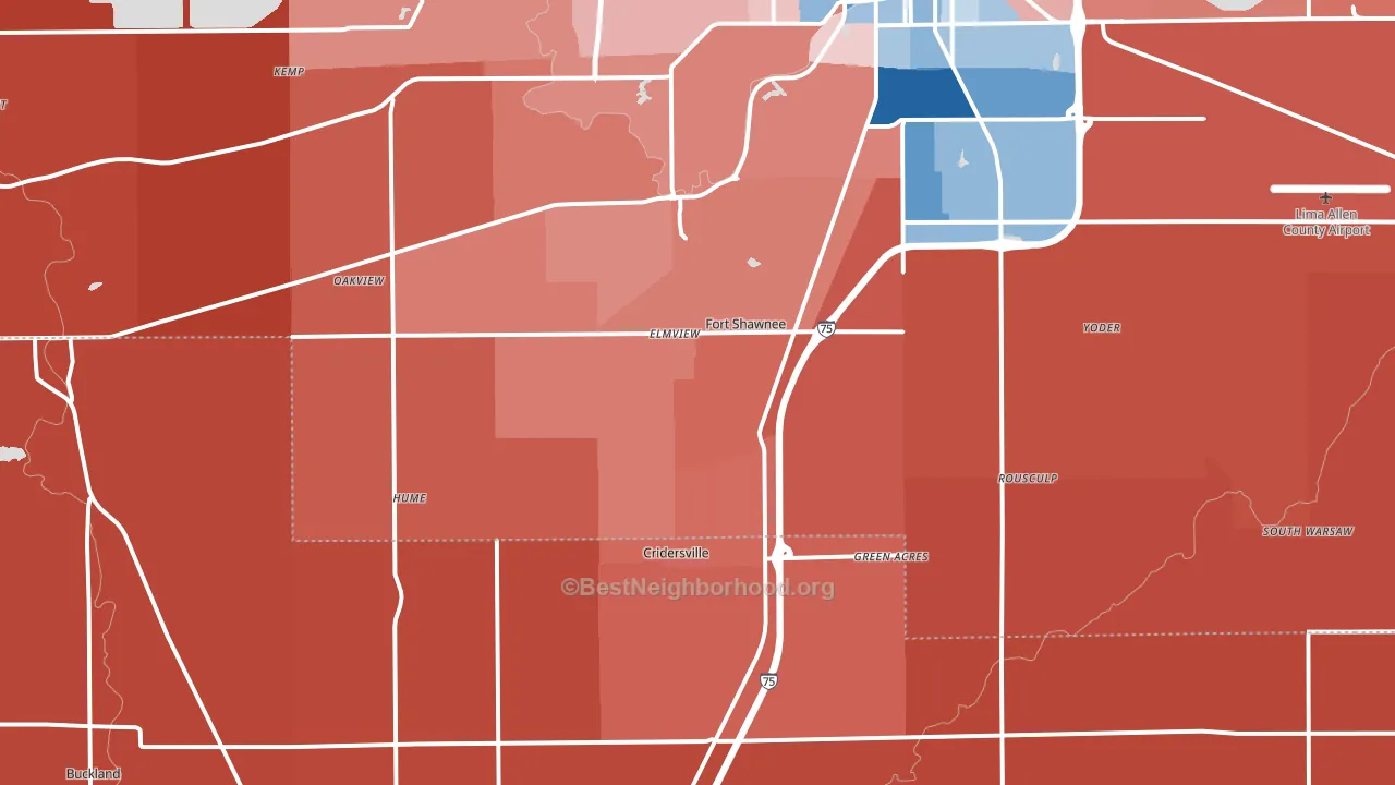 45806, OH block-group political-lean map