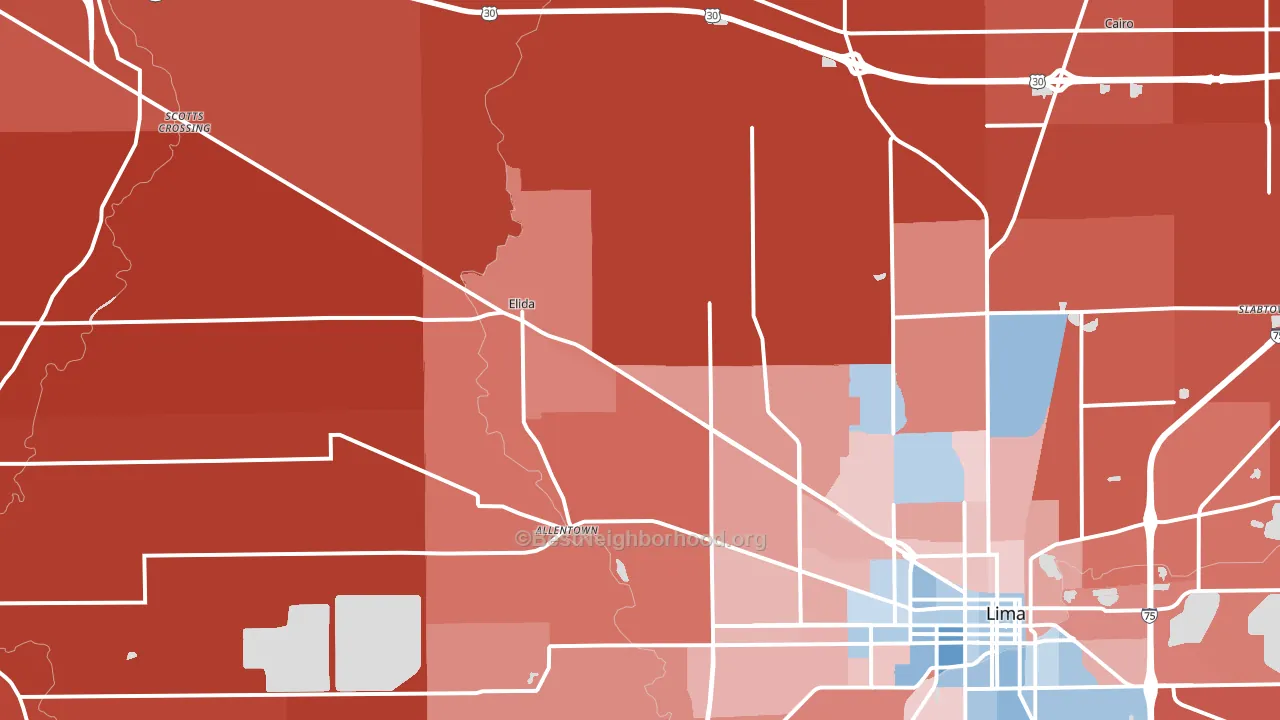 45807, OH block-group political-lean map
