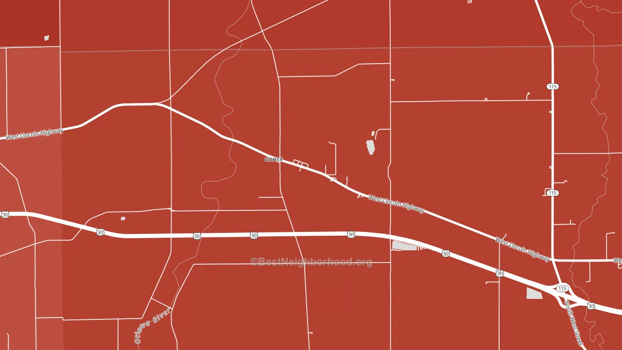 45809, OH block-group political-lean map
