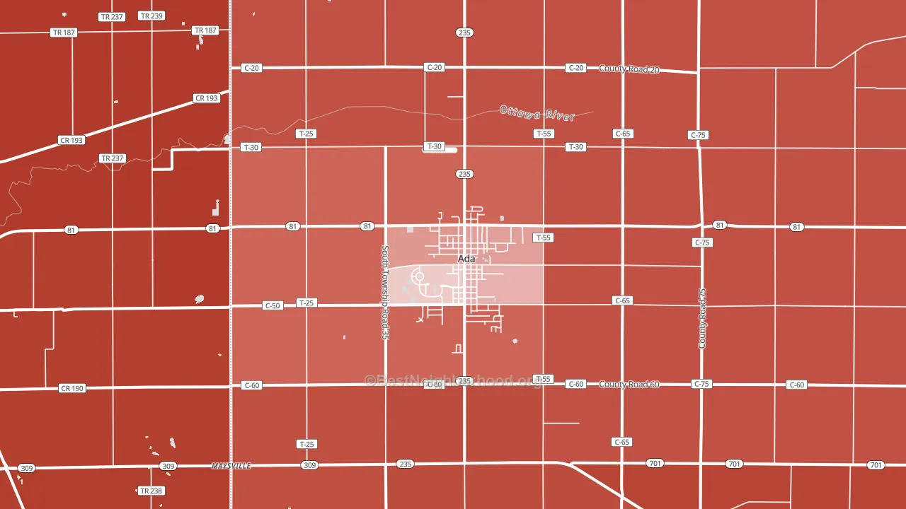 45810, OH block-group political-lean map