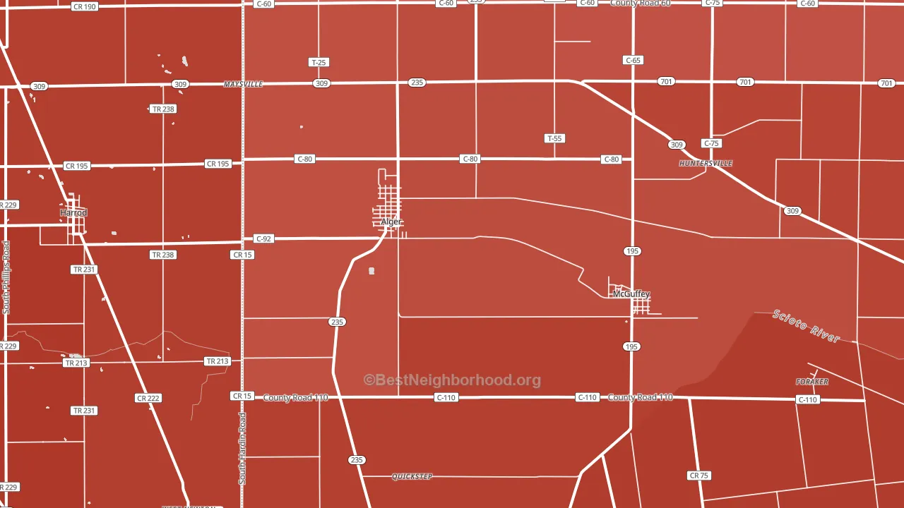45812, OH block-group political-lean map