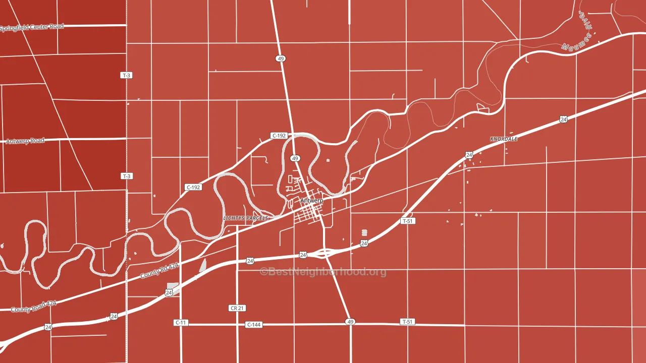 45813, OH block-group political-lean map