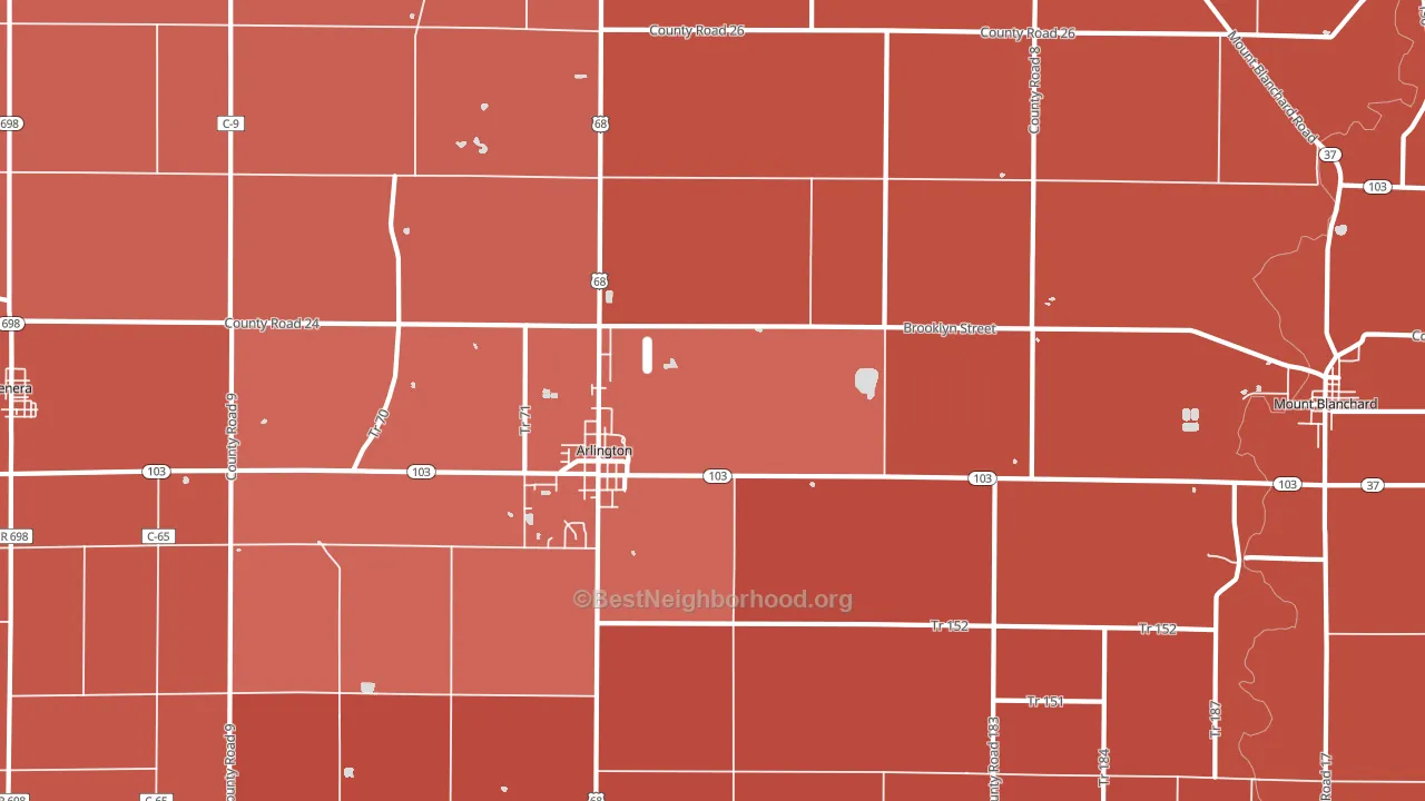 45814, OH block-group political-lean map