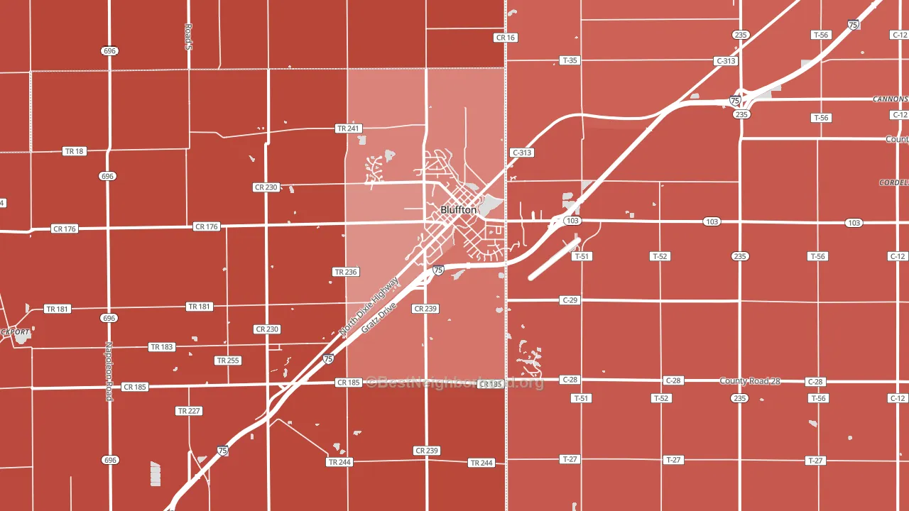 45817, OH block-group political-lean map