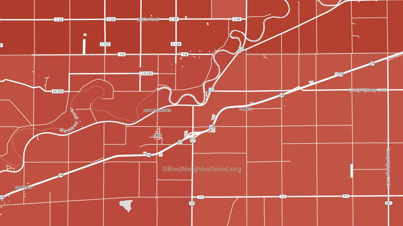 45821, OH block-group political-lean map