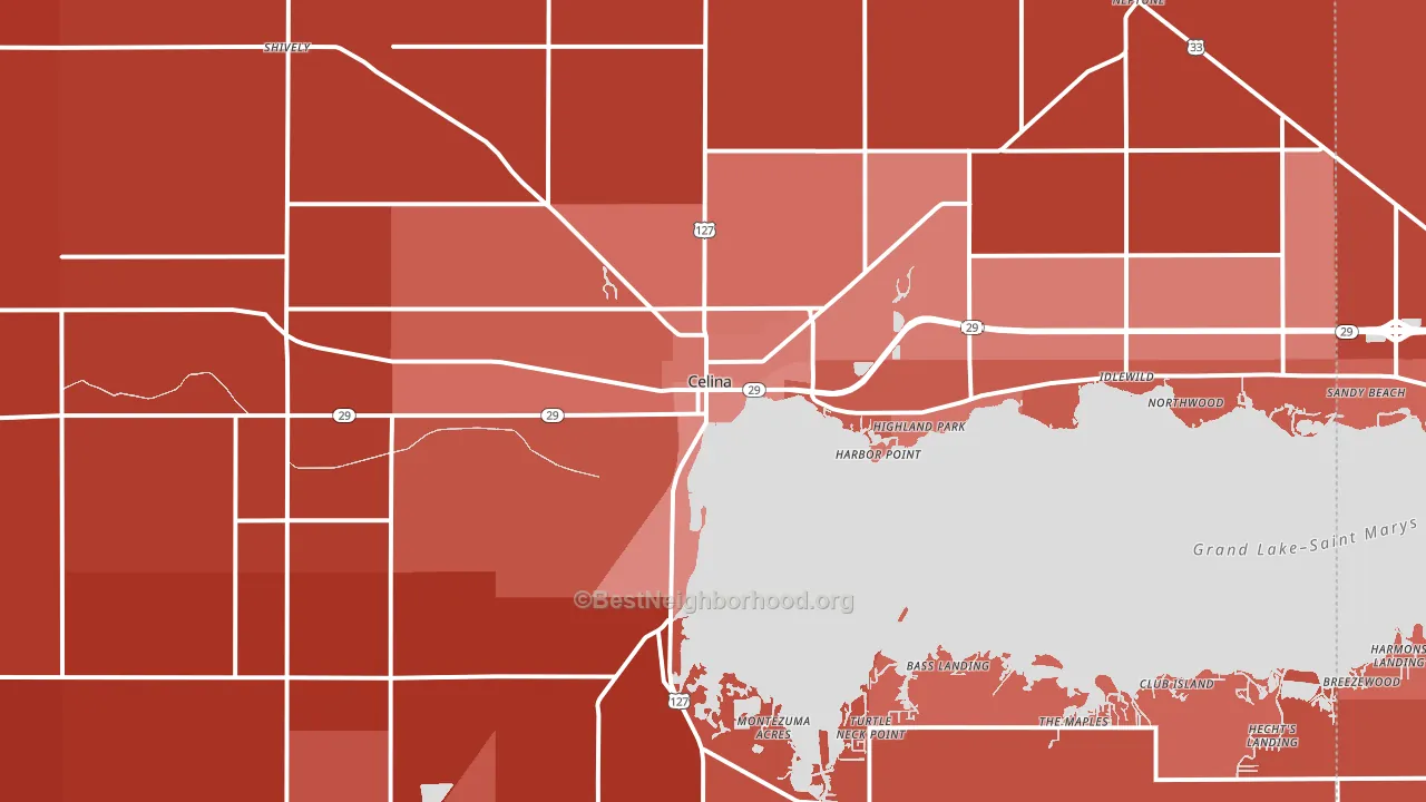 45822, OH block-group political-lean map