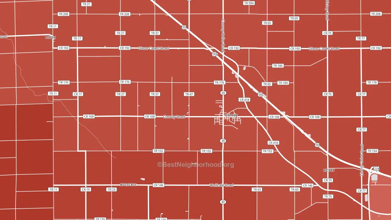 45832, OH block-group political-lean map