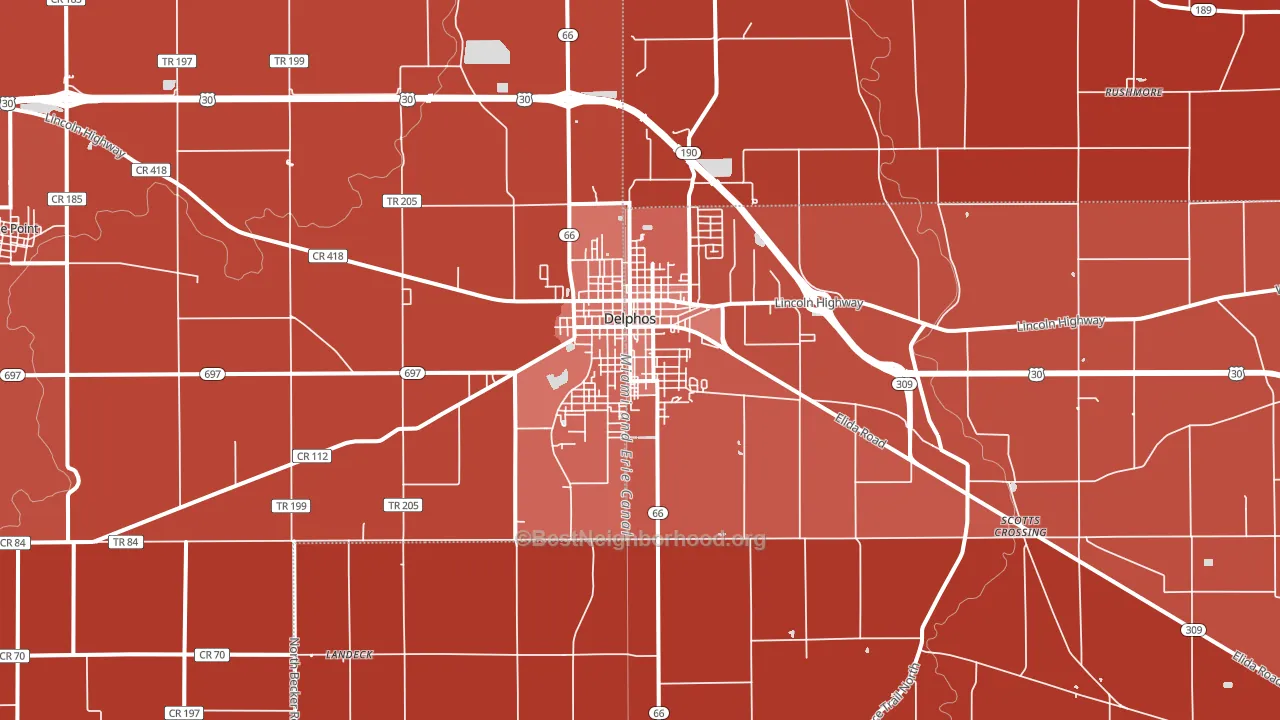 45833, OH block-group political-lean map