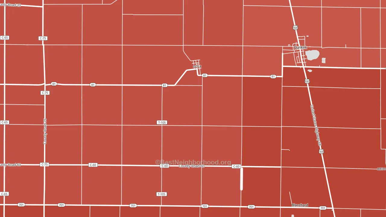 45835, OH block-group political-lean map