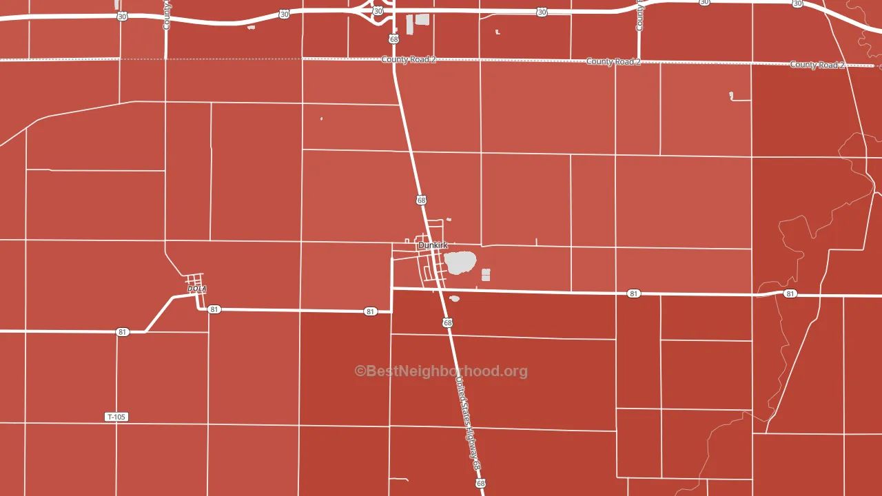45836, OH block-group political-lean map