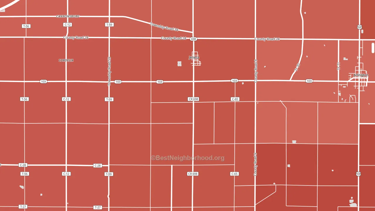 45841, OH block-group political-lean map