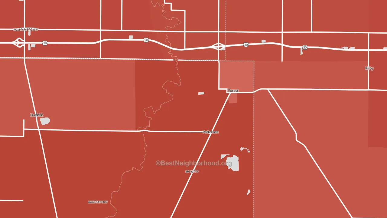 45843, OH block-group political-lean map