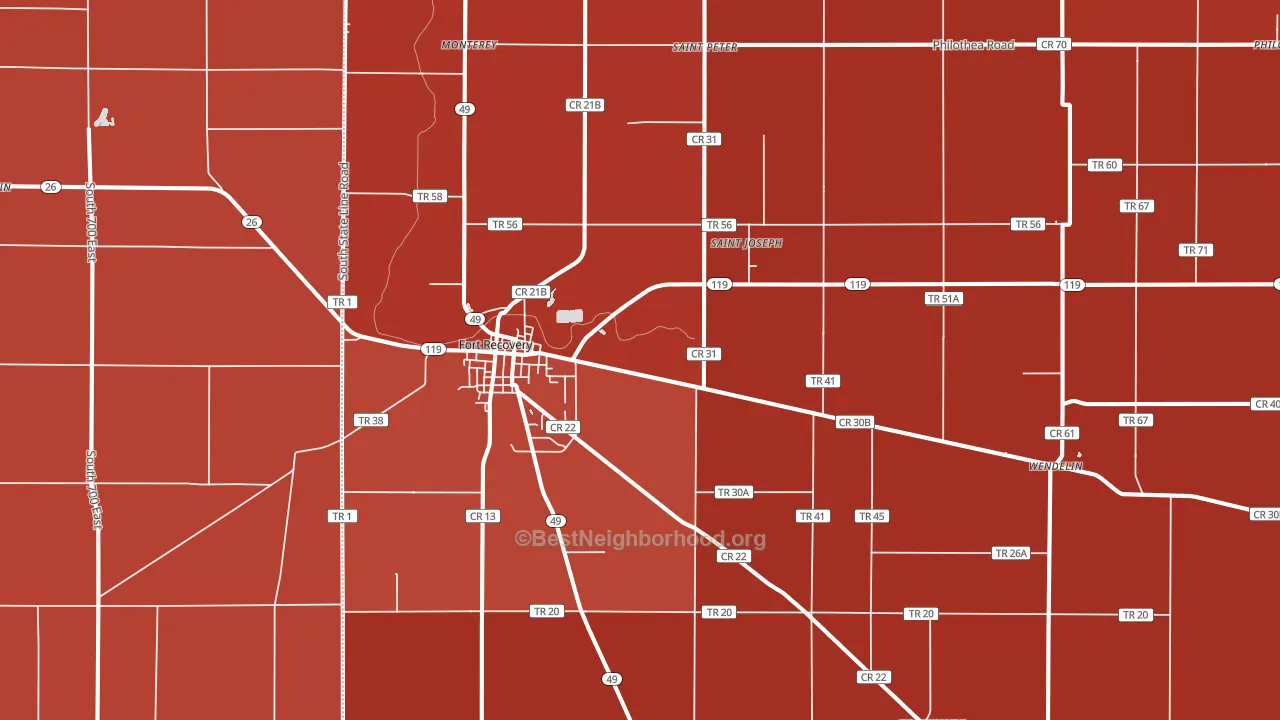 45846, OH block-group political-lean map