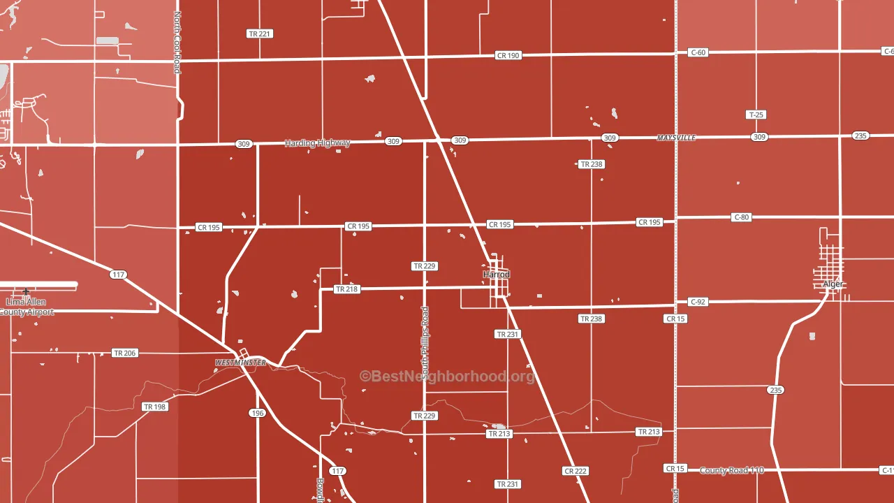 45850, OH block-group political-lean map